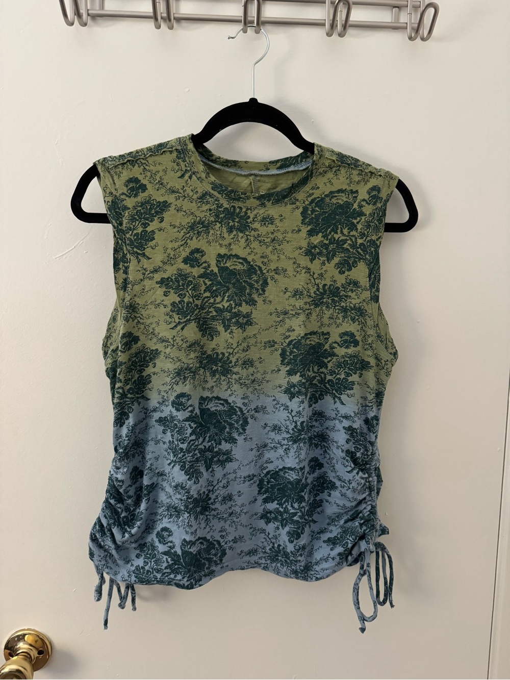 Pilcro Green and Blue Floral Muscle Tee with Side Ties